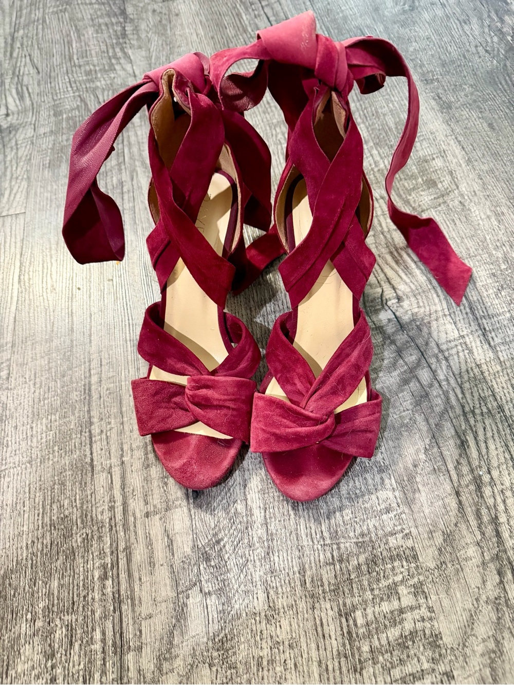 RAYE Burgundy Suede Tie-Wrap Heels